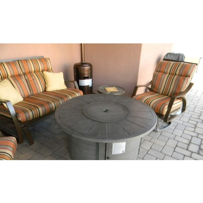 AZ Patio Heaters Cast Aluminum Round Fire Pit in Brushed Wood Finish