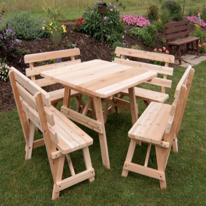 Regallion 43in Outdoor Cedar Square Table w/ 4 Backed Benches